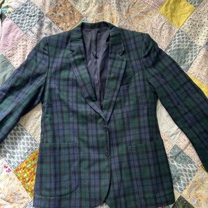 Classic 100% Wool Green and Blue Plaid Women's Blazer
